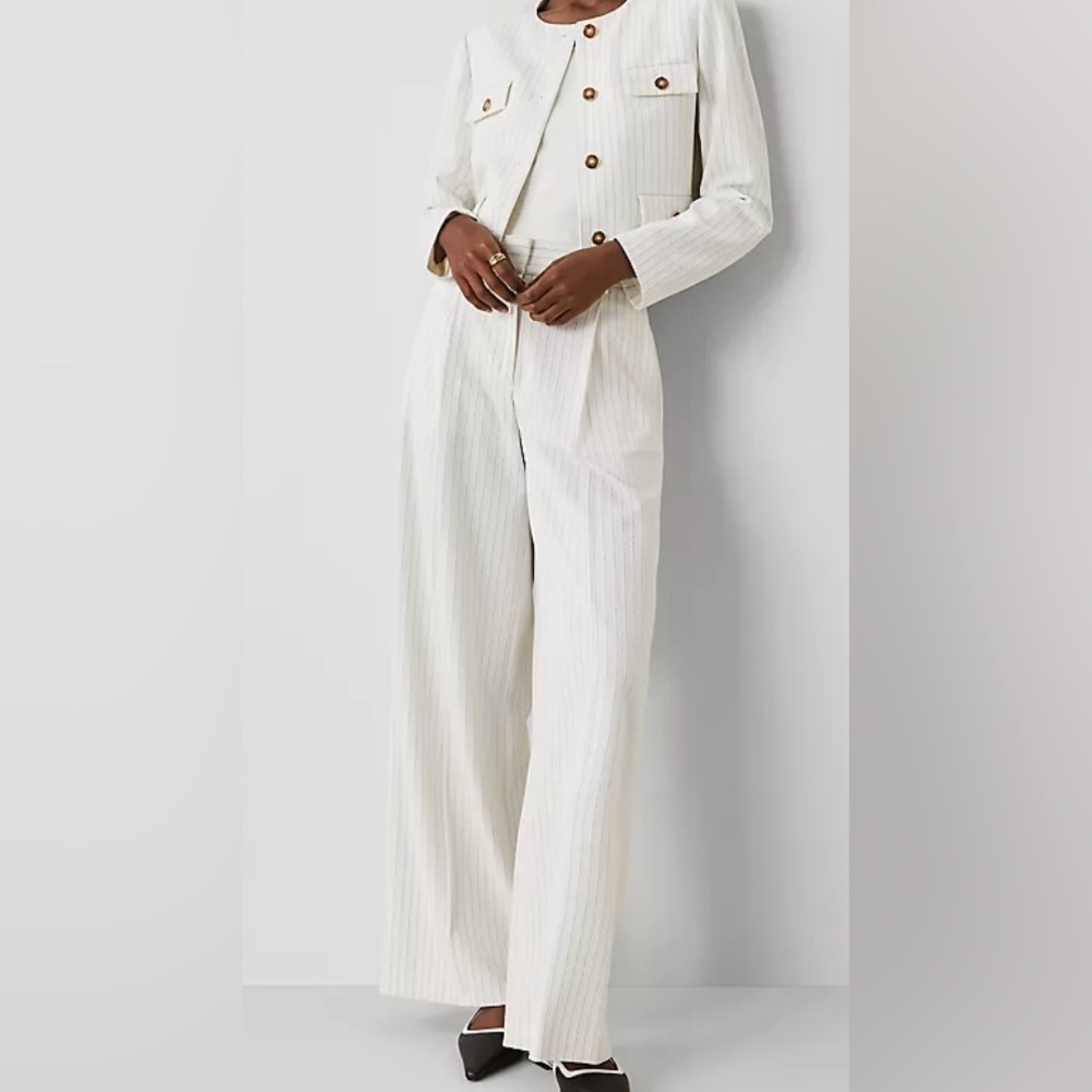 Ann Taylor Cream Wide Leg Pants striped pants sz 10p New